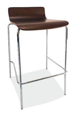 Cafe Height, Low Back Wood Stool w/Chrome Base  