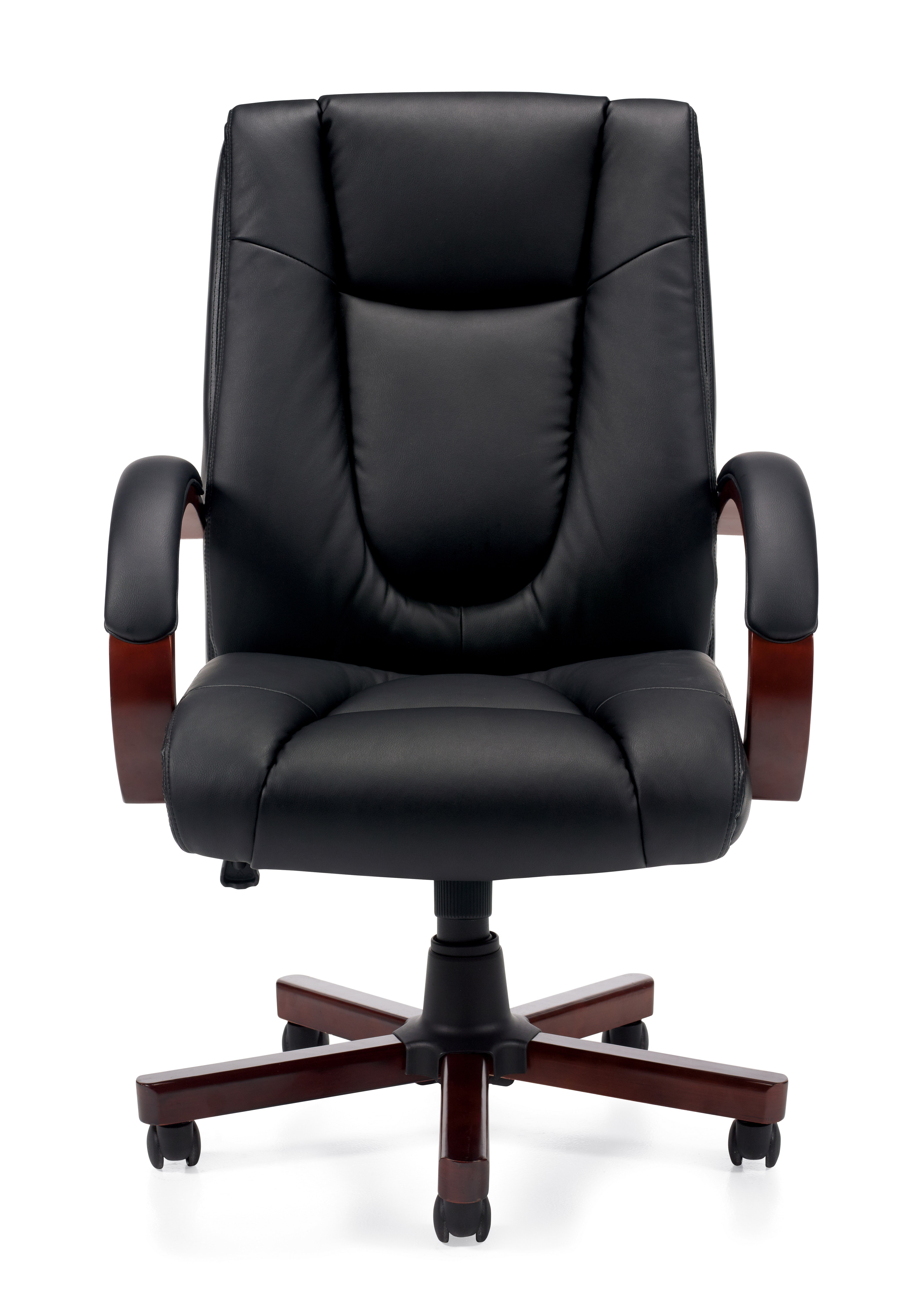 ﻿Luxhide Executive Chair with Wood Arms and Base