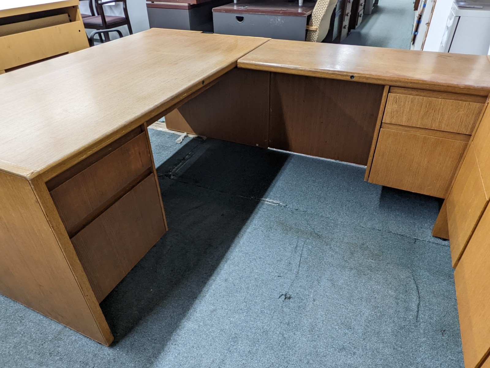 Used Oak Finish L Shape Desk