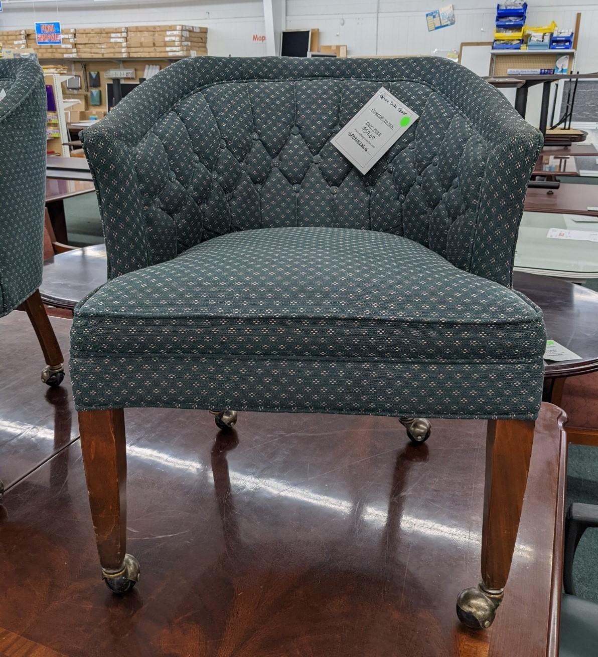 Used Green Upholstered Rolling Side Chair