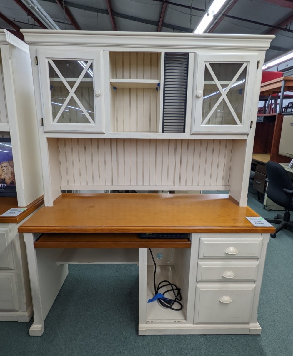 Cream and Maple Computer Desks and Hutch Set Office Pro's
