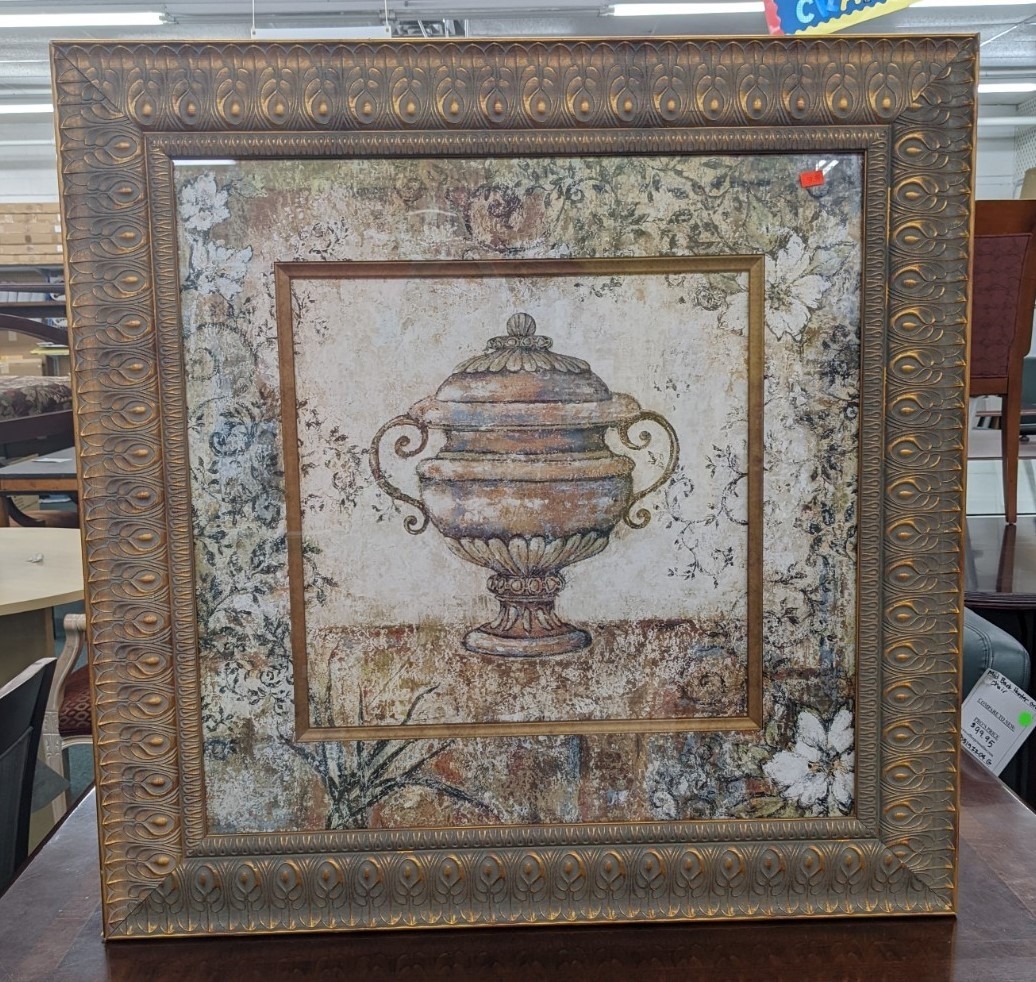 Used Framed Art with Carlson Urns