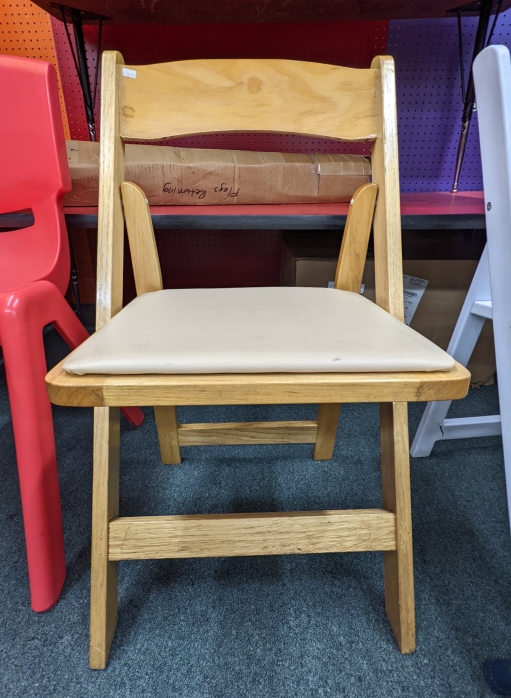 Used Wood Folding Chair with Padded Seat, Natural