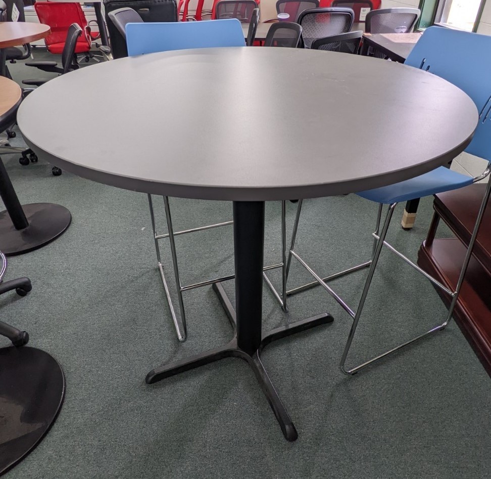 Closeout Round High Top Table, Gray Laminate