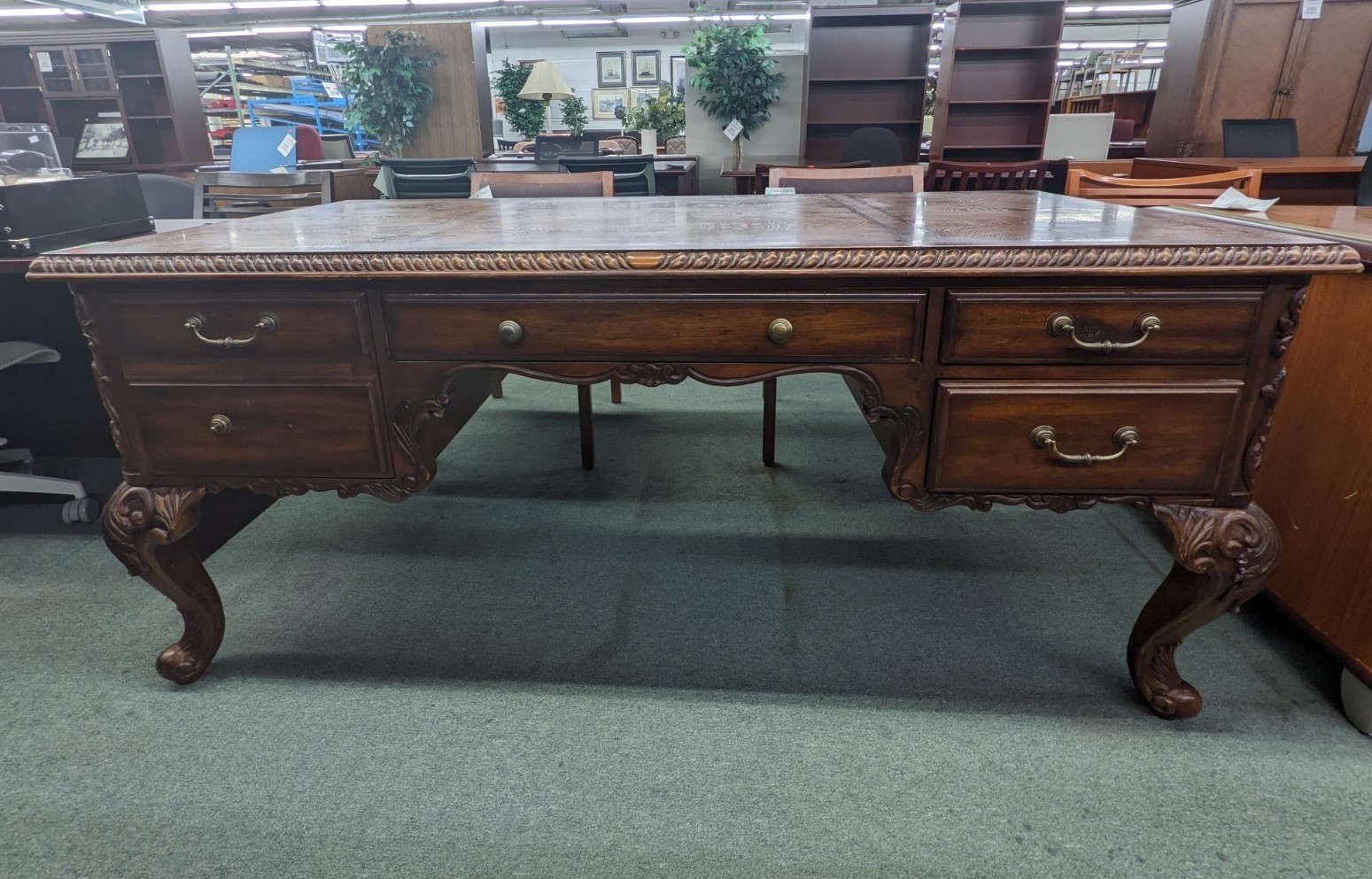 Used Walnut Executive Desk with Curved Legs