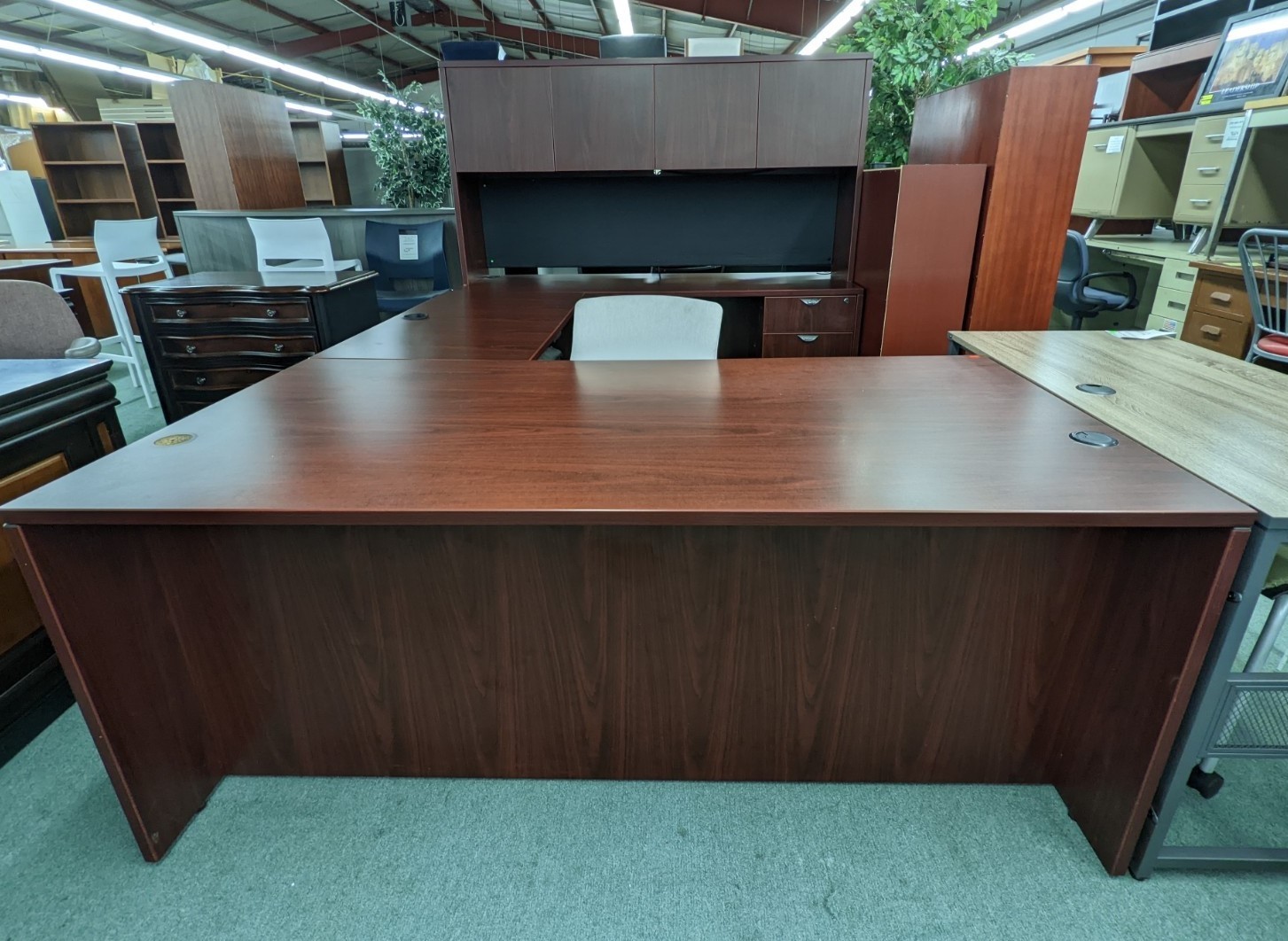 Mahogany U Shape Desk with Hutch Office Pro's