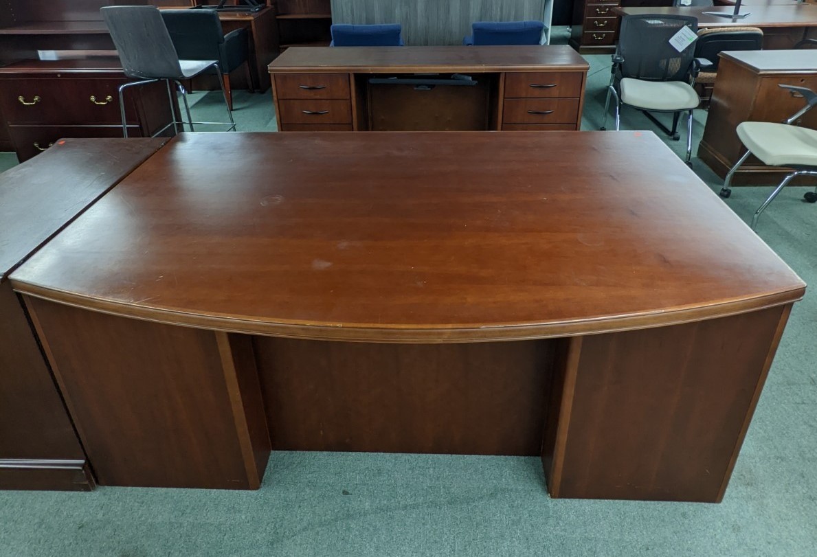 Used Bowfront Executive Desk and Credenza Set