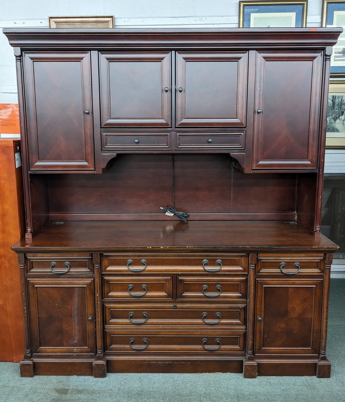 Cherry Finish Credenza and Hutch Set Office Pro's