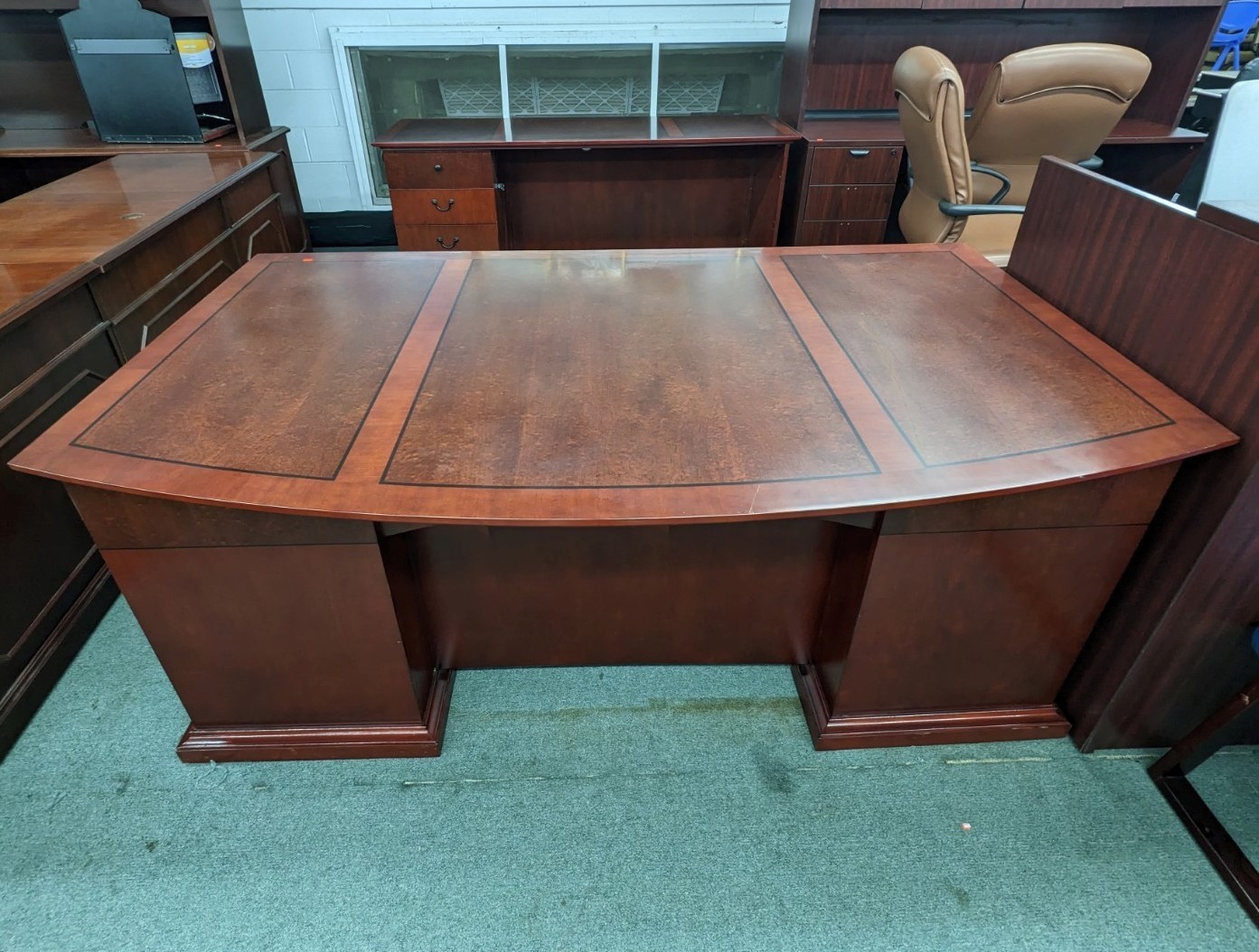 Inlaid Wood Executive Desk and Credenza Office Pro's