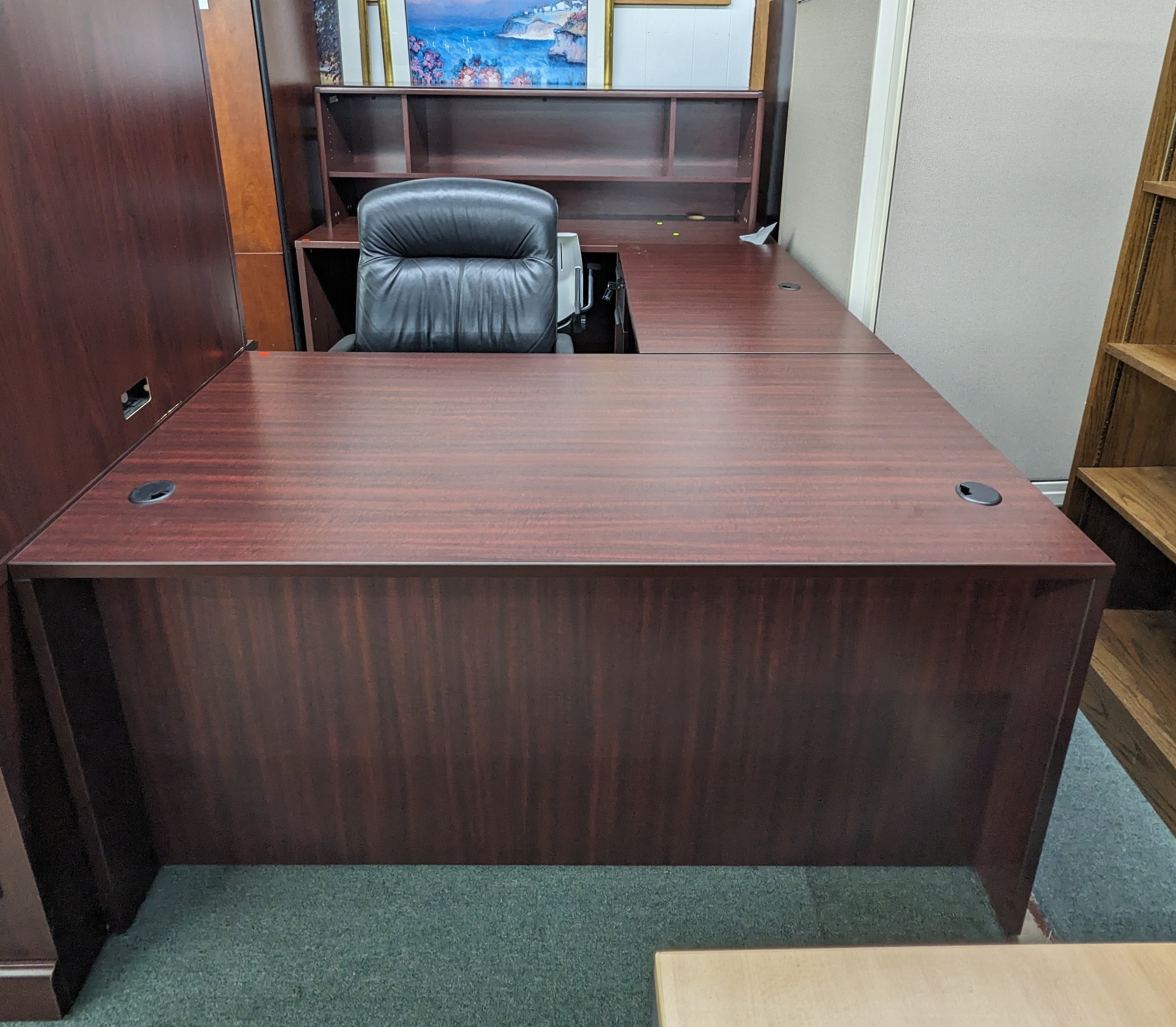 Used Mahogany Laminate L-Shaped Desk