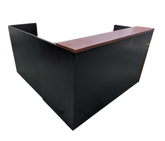 Used Cherry and Black L-Shaped Reception Desk