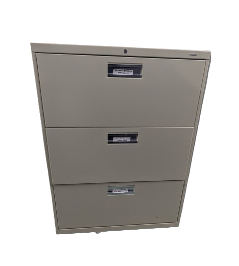 Used HON 3-Drawer Lateral File Cabinet, Putty