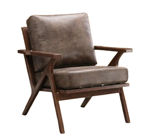 Wood and Vegan Leather Retro Accent Chair, Brown