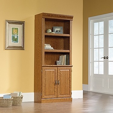 Sauder Orchard Hills Library Bookcase with Doors Carolina Oak