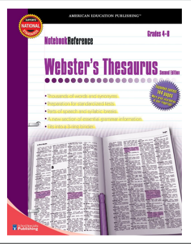 Notebook Reference Webster's Thesaurus, Grades 4-8