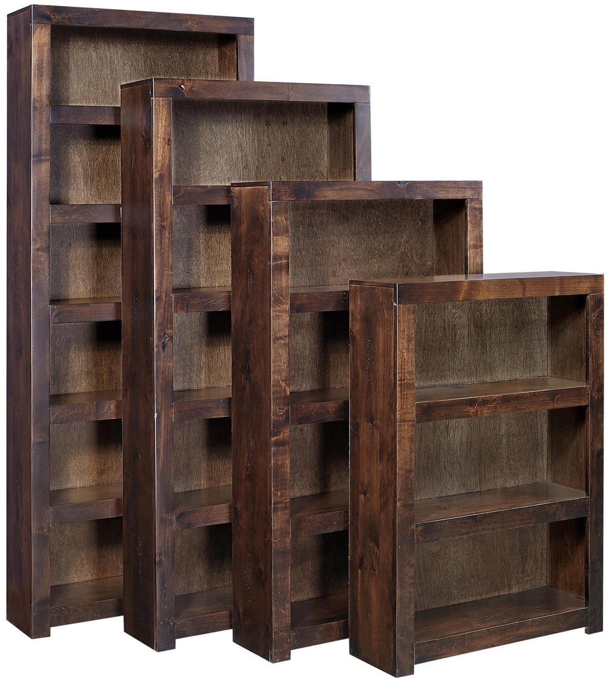 Contemporary Alder Bookcase by Aspenhome, 4 Sizes, Tobacco