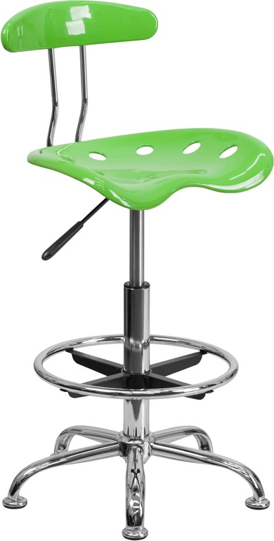 Vibrant Apple Green and Chrome Drafting Stool with Tractor Seat 