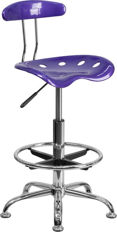 Vibrant Violet and Chrome Drafting Stool with Tractor Seat