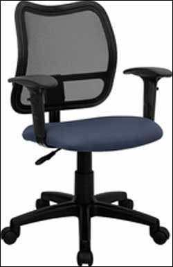 Contemporary Mesh Task Chair - Navy Blue Fabric Seat with Arms 
