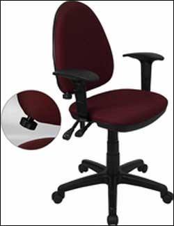 Burgundy Fabric Multi-Function Task Chair with Adjustable Lumbar Support, Arms 
