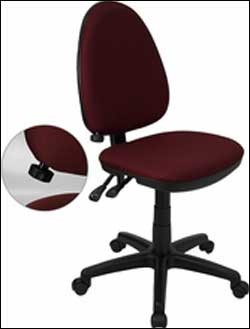 Burgundy Fabric Multi-Function Task Chair with Adjustable Lumbar Support 