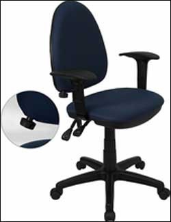 Navy Blue Fabric Multi-Function Task Chair with Adjustable Lumbar Support, Arms 