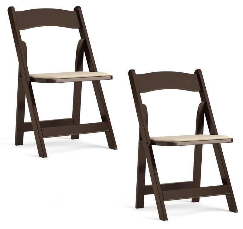 Set of 2- HERCULES Series Fruitwood Wood Folding Chair with Vinyl Padded Seat