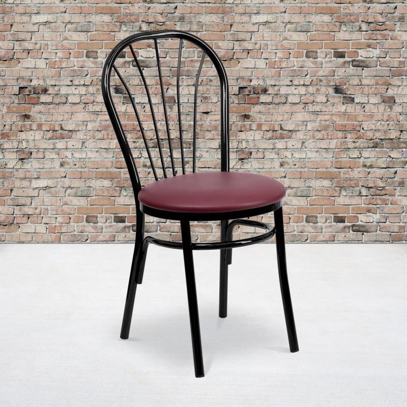 HERCULES Series Fan Back Metal Chair - Burgundy Vinyl Seat 