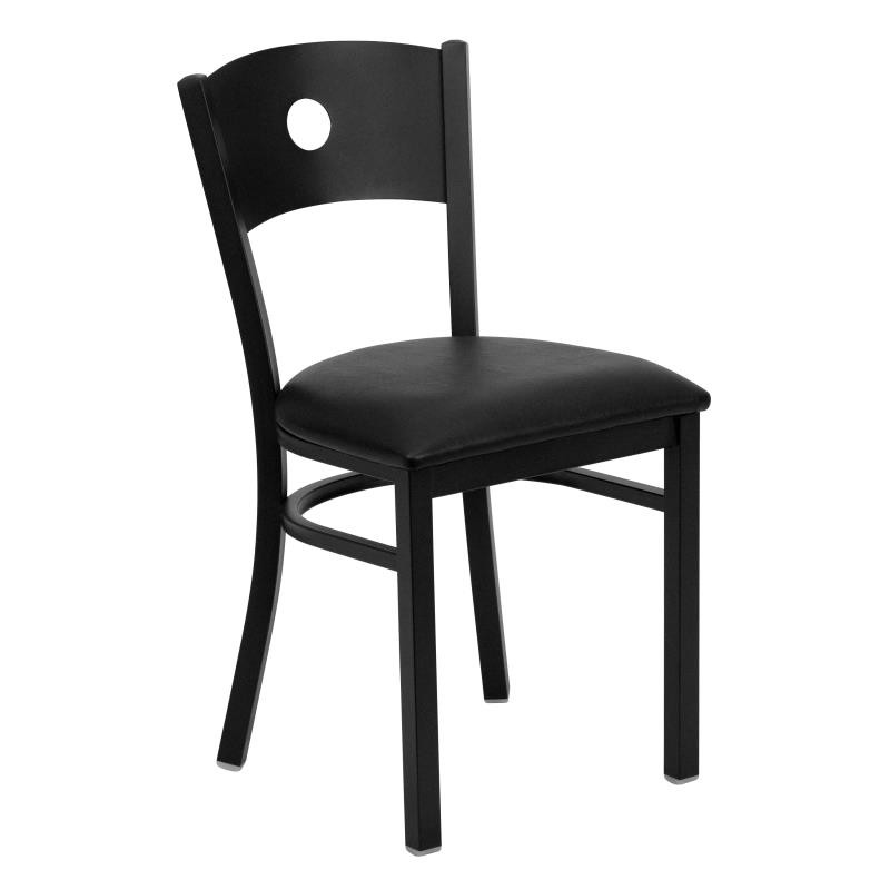 HERCULES Series Black Circle Back Metal Restaurant Chair - Black Vinyl Seat 