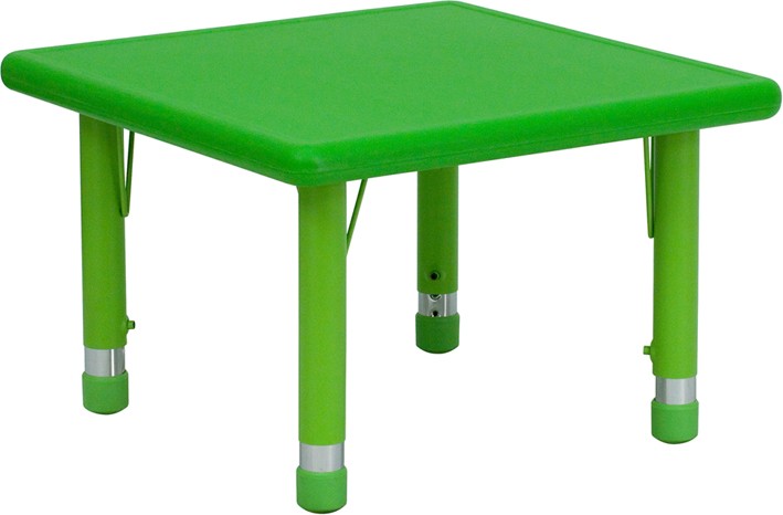 24" Square Height Adjustable Green Plastic Activity Table