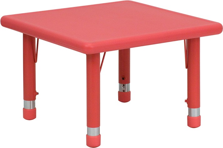 24" Square Height Adjustable Red Plastic Activity Table