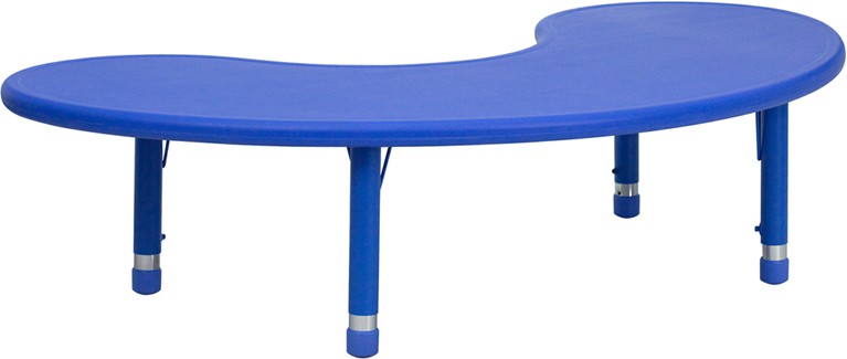 35x65 Height Adjustable Half-Moon Blue Plastic Activity Table