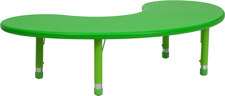 35x65 Height Adjustable Half-Moon Green Plastic Activity Table