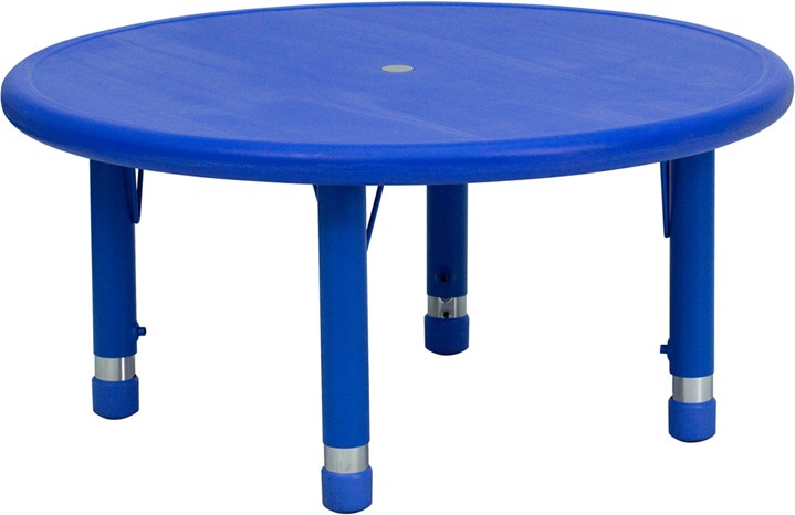 33" Round Height Adjustable Blue Plastic Activity Table
