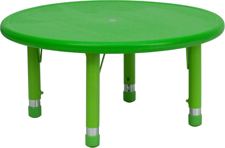 33" Round Height Adjustable Green Plastic Activity Table