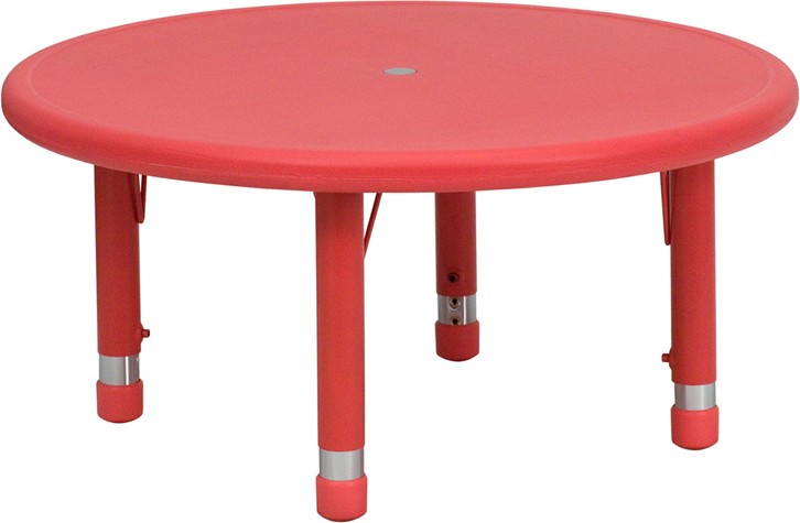 33" Round Height Adjustable Red Plastic Activity Table