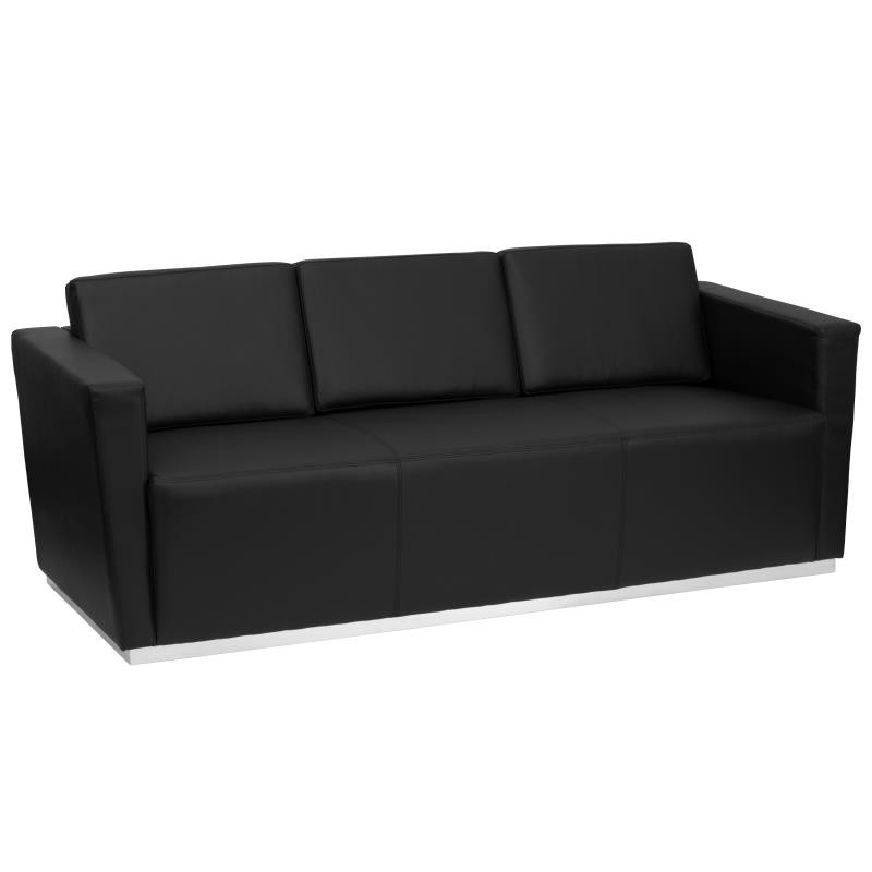 HERCULES Trinity Series Contemporary Black LeatherSoft Sofa with Stainless Steel Base