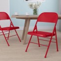 Set of 2 - HERCULES Series Triple Braced & Double Hinged Red Metal Folding Chair
