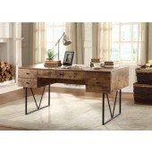 Contemporary Nutmeg Finish and Black Metal Writing Desk