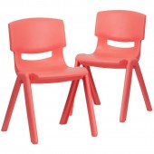 Set of 2- Red Plastic Stackable School Chair with 13.5" Seat Height