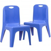 Set of 2 - Blue Plastic Stackable School Chair with Carrying Handle and 11'' Seat Height 