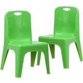 Set of 2 - Green Plastic Stackable School Chair with Carrying Handle and 11'' Seat Height 
