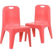 Set of 2 - Red Plastic Stackable School Chair with Carrying Handle and 11'' Seat Height 