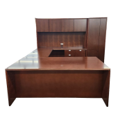 Closeout, Cherryman U-Shaped Desk with Hutch and Storage Cabinet 
