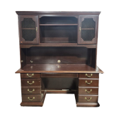 Preowned Mahogany Laminate Credenza Desk and Hutch
