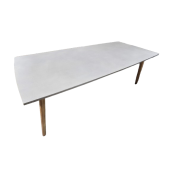 Preowned Conference Table with Faux Concrete Top and Wooden Legs