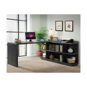 Return desk 28033 with Peninsula desk bookcase combo 28034-Brushed Acacia Finish