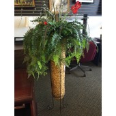 Artificial Fern Arrangement In Fine Wicker Basket With Iron Accents