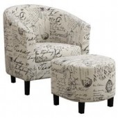 Accent Chair and Ottoman in Vintage French Print Fabric