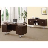  Glavan Contemporary Cappuccino Silver Wood Desk and Credenza